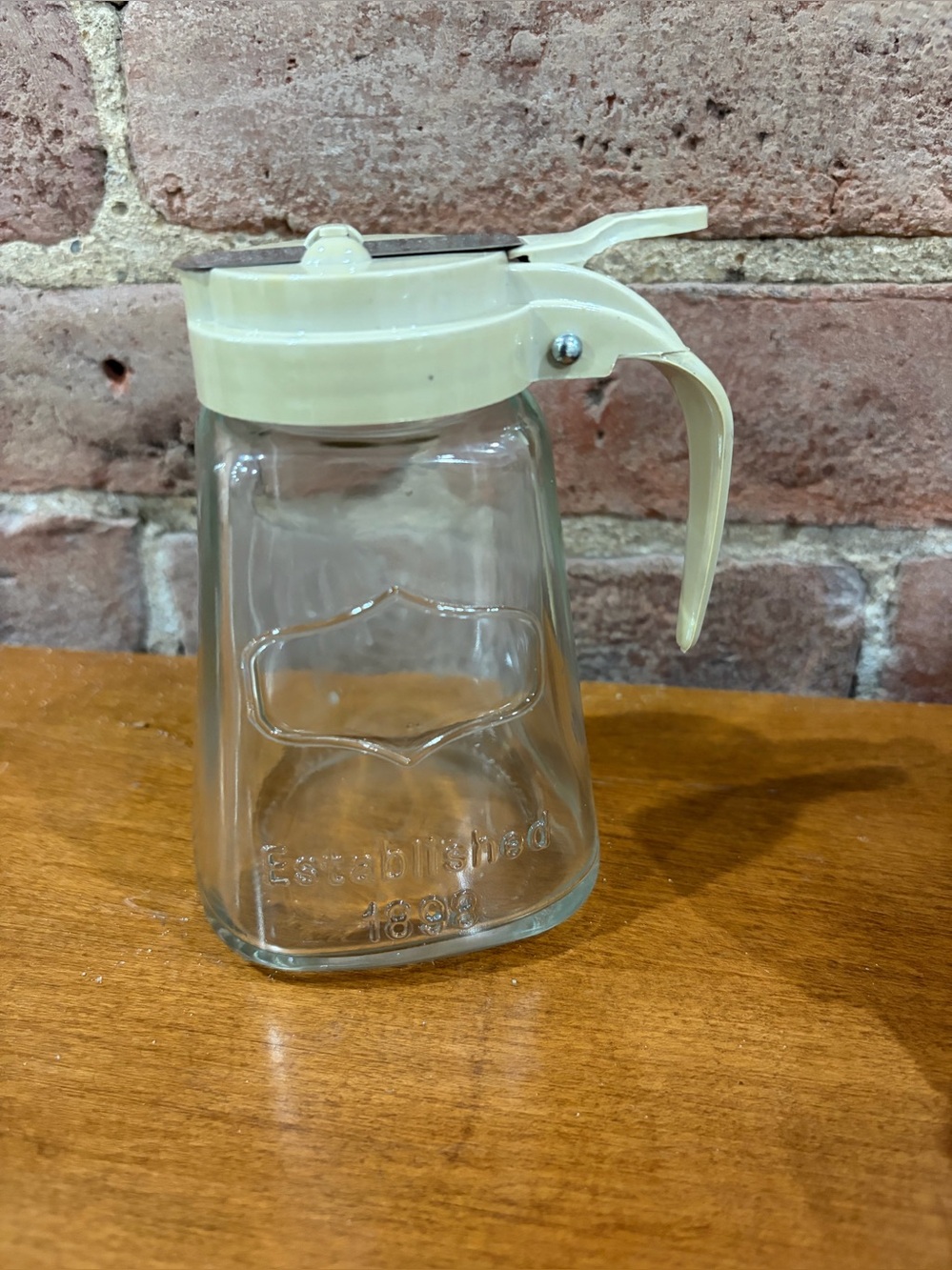 Glass Syrup Dispenser - vintage style tan top